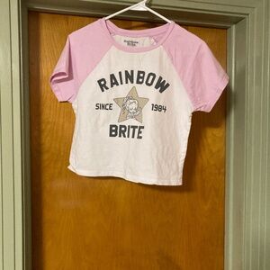 Rainbow Bright Crop Top Shirt Short Sleeve 100% cotton Size Large